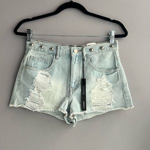 NWT| Distressed Jean Shorts with Metal Details| US 26
10